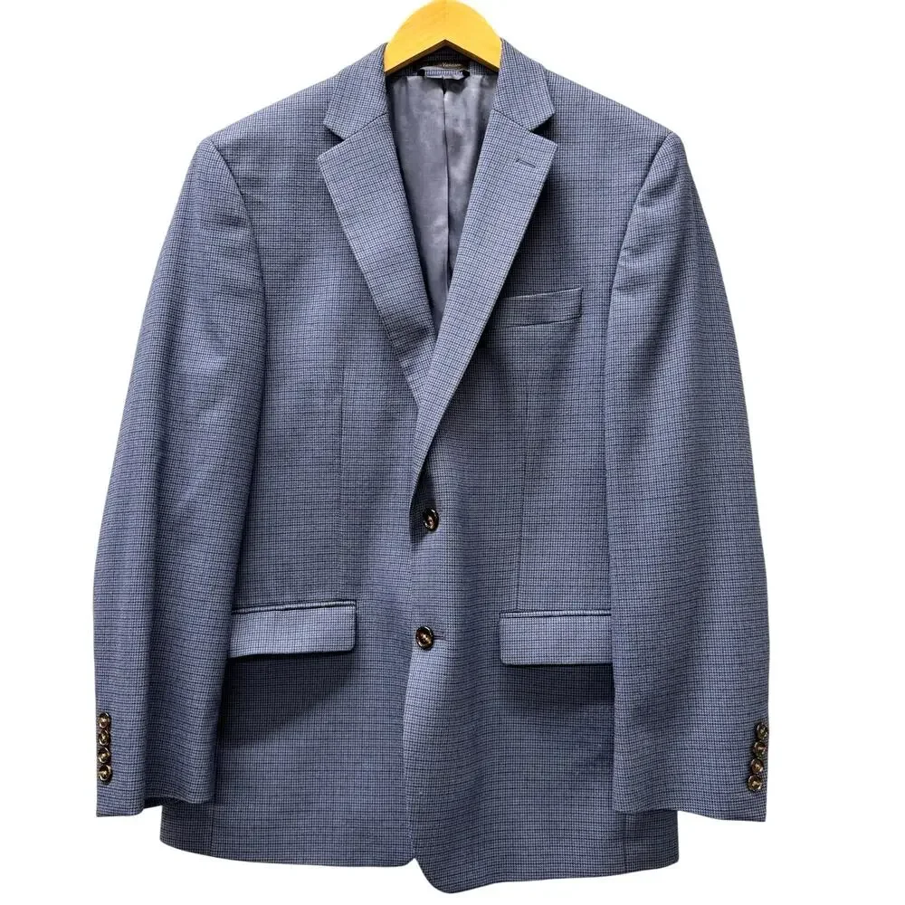 Lauren Ralph Lauren Blazer Mens 40R Blue Houndstooth Classic Sport Coat‎ Jacket